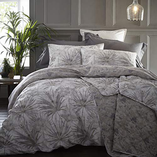 Palm Springs Duvet Cover and Pillowcase Bed Set, Percale Cotton, Grey, King