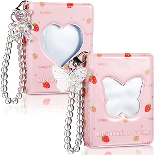 2 Pcs 3 Inch Kpop Photocard Holder Book Mini Photo Photocard Album Collect Book Kpop Photocard Binder 40 Pockets with Cute Decorative Stickers and Bracelet Photo Card Holders (Cute Style)