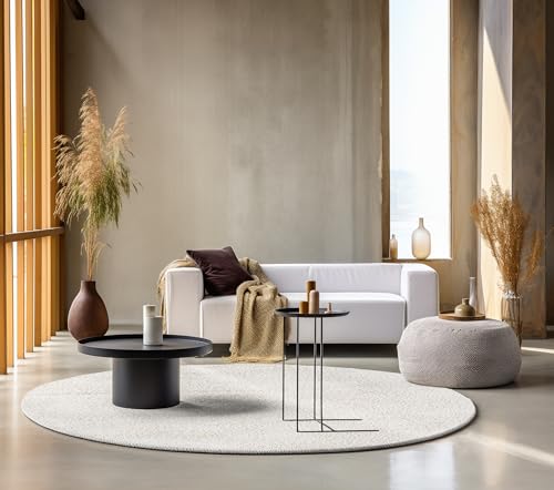 freundin Home Collection 105978 Round Shaggy Fluffy High Rug-Plain Soft Easy Care Long Pile for Living, Dining, Bedroom, Children's Room-Cream, Ø 100 cm