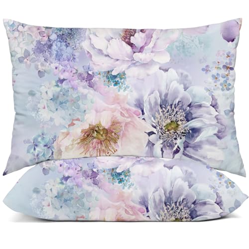"YIYEA Pillow Cases Queen Size Set of 2, Ultra Soft Double Brushed Microfiber Pillowcases Queen, Floral Bed Pillow Covers, Fade Resistant, Easy Slip-On (20""x30"")"