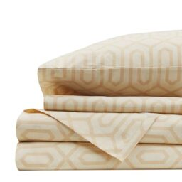 "Comfort Spaces 100% Cotton Sheet Set Breathable, Lightweight, Soft with 14"" Elastic Pocket Fits up to 16"" Mattress, All Season Cozy Bedding, Matching Pillow Case, Queen Diamond Tan 4 Piece"