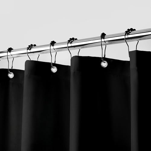"downluxe Waterproof Fabric Shower Curtain Liner - Soft Cloth Shower Liner with 3 Magnets, Shower Curtains for Bathroom, Machine Washable & Hotel Quality, 70"" W x 72"" H, Black"