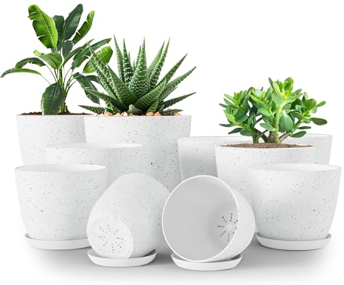 Utopia Home - Plant Pots Indoor with Drainage - 7/6.6/6/5.3/4.8 Inches Home Decor Flower Pots - Plastic Planters for Indoor Plants, Cactus, Succulents Pot (Spotty Grey, Pack of 10)