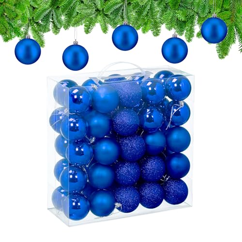 Relaxdays Christmas Baubles, Set of 50, Tree Ornaments, Holiday Decorations, Plastic, Shatterproof, 6 cm, Blue