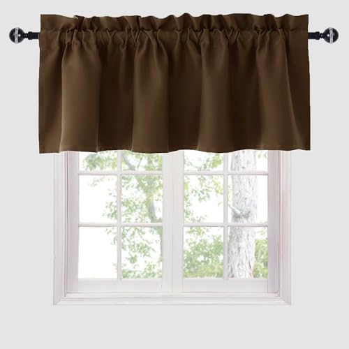 Hiasan Valance Curtains Blackout Solid Rod Pocket Valances for Living Room and Bedroom, 42 x 18 Inches Length, Brown, 1 Panel