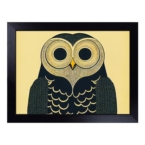 Lap Tray with Bean Bag Cushion, Antique Owl Art - Handmade in the UK, Raised Wooden Edge, Padded Cushion, Heat-Resistant Wipe-Clean Surface, for Meals, Laptops and Crafts