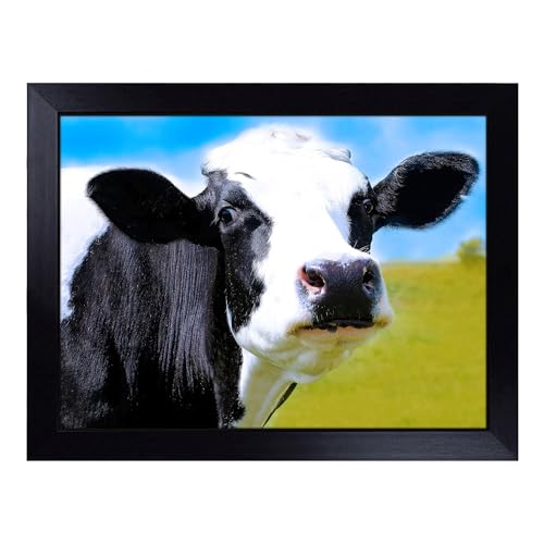 Lap Tray with Bean Bag Cushion, Cow In The Meadow - Handmade in the UK, Raised Wooden Edge, Padded Cushion, Heat-Resistant Wipe-Clean Surface, for Meals, Laptops and Crafts