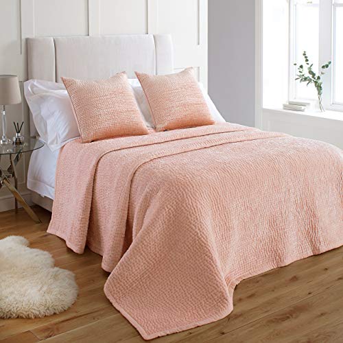 Paoletti Brooklands Bedspread – Luxury Quilted Linen Border Velvet Coverlet Bedding (Blush – 265x265cm)