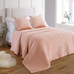Paoletti Brooklands Bedspread – Luxury Quilted Linen Border Velvet Coverlet Bedding (Blush – 265x265cm)
