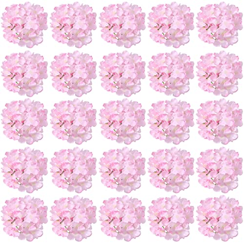FagusHome 30 Pcs Silk Hydrangea Heads Artificial Flowers Heads and Stems Fake Hydrangea Flowers for Home Wedding Decor (Pink)