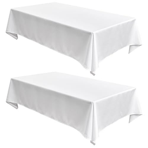 Fitable Faux Linen Tablecloths 2 Pack, Faux Burlap Fabric Table Clothes for Rectangle Tables, Rustic Table Cover for Kitchen Dining, Party, Farmhouse (White, 54 x 78 Inch)