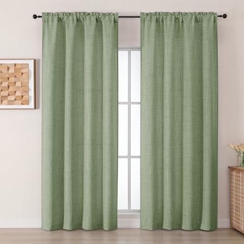 Chyhomenyc Green Curtains 96 Inch Length 2 Panels, Light Filtering Faux Green Textured Soft Airy Curtains for Living Room, Lightweight Farmhouse Rod Pocket Bedroom Curtain, 50Wx96L Inch, 2PCS