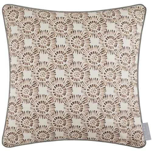 Voyage Maison Vali Feather Filled Cushion – Geometric Watercolour Block Print Cotton Luxury Décor (Stone - 43x43cm)