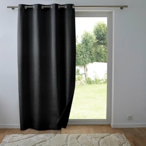 Douceur d'Intérieur, Curtain with Eyelets 140 x 260 cm Shadow Black 100% Blackout Embossed Velvet