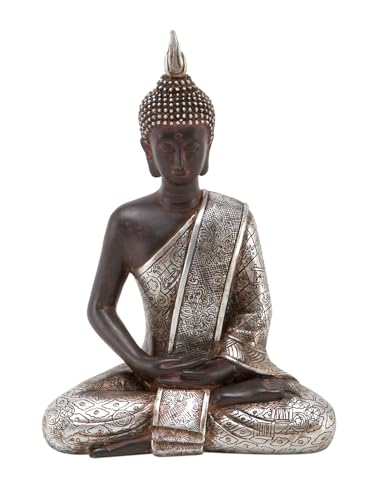 "Deco 79 Polystone Buddha Decorative Sculpture Meditating Home Decor Statue with Engraved Carvings and Relief Detailing, Accent Figurine 6"" x 4"" x 8"", Black"