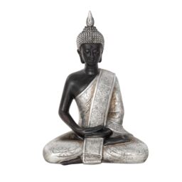 "Deco 79 Polystone Buddha Decorative Sculpture Meditating Home Decor Statue with Engraved Carvings and Relief Detailing, Accent Figurine 6"" x 4"" x 8"", Black"
