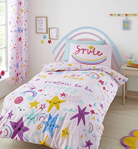 Catherine Lansfield Happy Stars Easy Care Double Duvet Set Pink BD/55626/W/DQS/PK