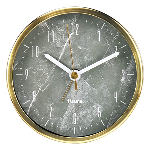 Fisura Gold Analog Effect Without Ticking. Battery Metal Alarm Clock, Diameter 11 cm and Width 3.8 cm, Acrylonitrile butadiene styrene, Marble, Golden, One Size