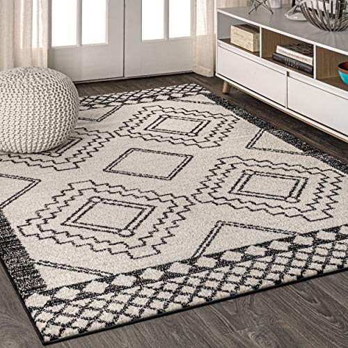 JONATHAN Y MOH200A-5 Amir Moroccan Beni Souk Indoor Area Rug, Bohemian, Sc&inavian, Transitional Easy Cleaning, Bedroom, Kitchen, Living Room, Non Shedding, Cream/Black, 150 cm X 240 cm