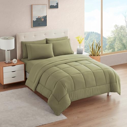 Sweet Home Collection Ultra Soft Down Alternative Set & Luxurious Bed Sheets, Polyester, Sage, Full