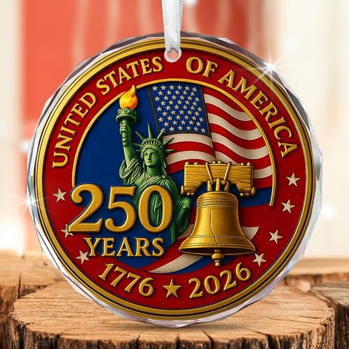 USA Anniversary Ornament ??? American Independence Bicentennial Crystal Decoration with Liberty Bell & Statue of Liberty
