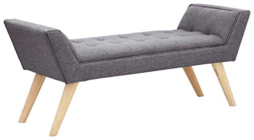 GFW Milan Upholstered Storage Bench, Window Padded Stool Seat, Accent Solid Wood Legs, Suitable for Living Room Bedroom Hallway Or Dining Room, Dark Grey, H-51cm x W-118cm x D-43cm