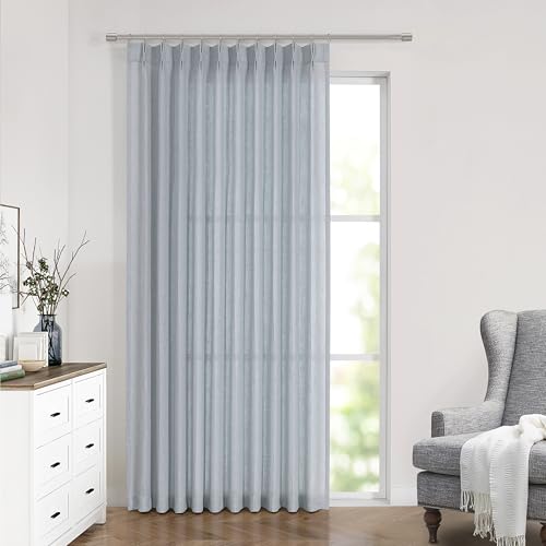 "Vision Home Blue Fog Pinch Pleated Semi Sheer Curtains Textured Linen Blended Light Filtering Window Curtains 90 inch for Living Room Bedroom Patio Pinch Pleat Drapes with Hooks 1 Panel 60"" Wx90 L"
