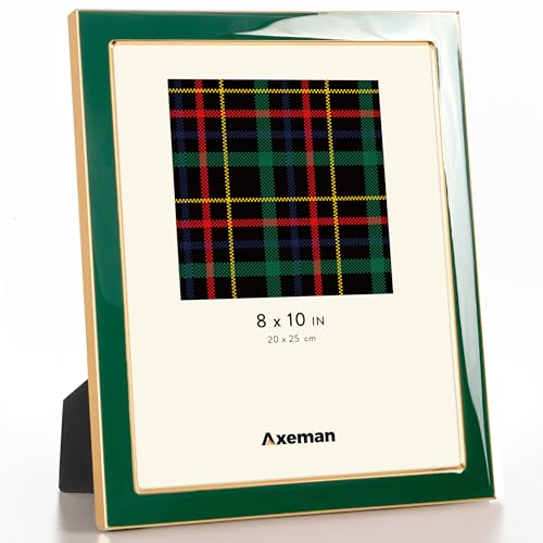 Axeman 8x10 Enamel Picture Frames with Tempered Glass-8 x 10 Modern Photo Frame with Gold Metal Edge Velvet Back for Tabletop and Wall Mount Display for Shelf, Desk & Countertop Decor, Green
