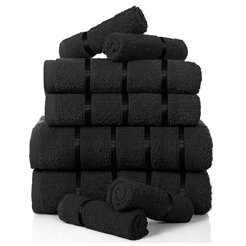 GC GAVENO CAVAILIA Boston Hand Towel, Cotton, Black, 8Pc Bale Set, 8 Units