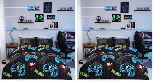Rapport Home Gamer Single Duvet Cover Set - Premium Microfibre Bedding, Vibrant Abstract Multi-Colour Design, Secure Snap Closure & Easy Care (Pack of 2)