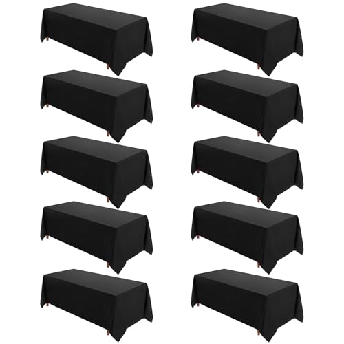 Vidafete 10 Pack 90*156inch Rectangle Tablecloth Polyester Table Cloth,Stain Resistant and Wrinkle Polyester Dining Table Cover for Kitchen Dinning Party Wedding Rectangular Tabletop Decoration(Black)