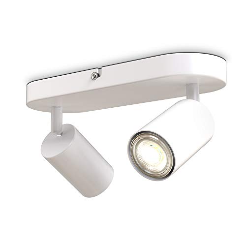 B.K.Licht Ceiling Light, 2 Adjustable Spots, GU10 Sockets, Bulbs not Included, Rotatable Spotlight for Kitchen, Dining Room, Bedroom, Metal Spotbar, Flexible Design IP20 230V, 27 cm / 10.6 cm, White