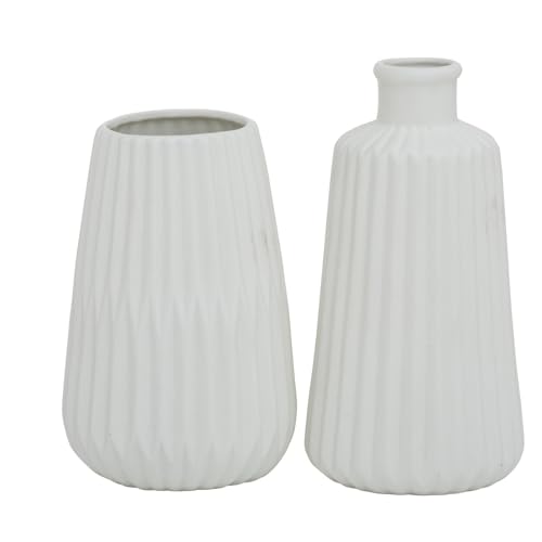 Boltze Esko 5549600 Vases Set of 2 Matte White with Ceramic Flower Vases Diameter Approx. 8.5 cm Indoor Decoration without Flowers Scandinavian Style