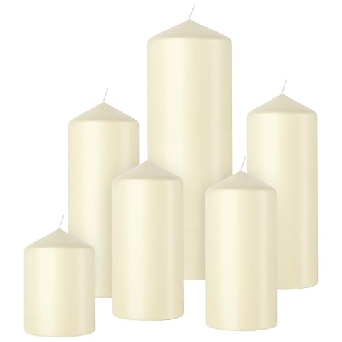 Bolsius Smooth Pillar Candles - Set of 6 - Soft Pearl - Decorative Household Candles - Long Burn Time - Unscented - Natural Plant-Based Wax - Palm Oil Free, Ivory White