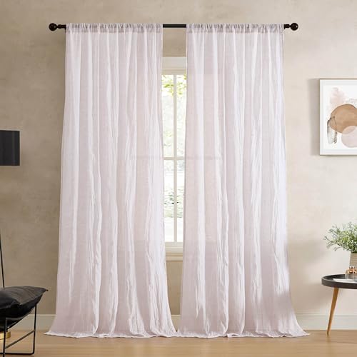 "French Connection - Charter Crushed, Window Curtain, Set of 2 Panels, Semi Sheer, Modern Home Decor, Drapes for Living Room, Dining Room, Bedroom, Dorm, Measures 50"" x 84"", Creamy White"