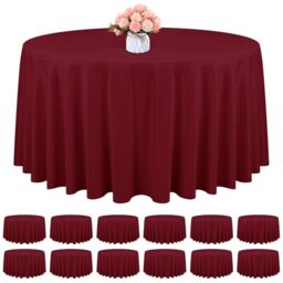 12 Pack Round Tablecloth 120 Inch - Burgundy Polyester TableCloth for Round Table, Premium Burgundy Tableclothes Washable Fabric Table Cover for Wedding Party Banquet Restaurant Reception Dining