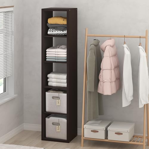 Furinno CUBIC Closet Organizers and Storage, 5-Cube Closet Organizer, Open Shelf Closet Storage, Extra Thick Frame for Wardrobe, Bedroom, Living Room, Dark Oak