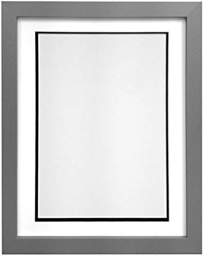 FRAMES BY POST H7 Picture Photo Frame, Wood, Silver with White and Black Double Mount, 12 x 10 Image Size 10 x 8 Inch
