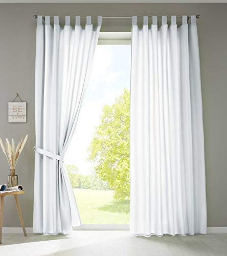 Gardinenbox Berlin 20400N2 Curtains with Loops 225 x 140 cm White Opaque Microsatin Translucent Ruffle Tape Plain Matte