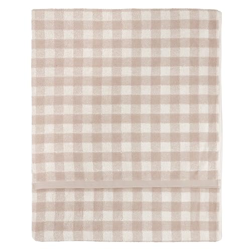 Yard Barton Gingham Check Bath Towel – Soft 100% Cotton Absorbent Bathroom Towel (Natural – 70x130cm)