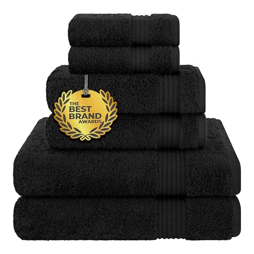 Cotton Paradise 6 Piece Black Turkish Towel Set, 100% Cotton, 2 Bath Towels, 2 Hand Towels, 2 Washcloths, Soft, Fluffy, Absorbent, Quick Dry, Ideal for Families, Guests, or Bathroom Refresh