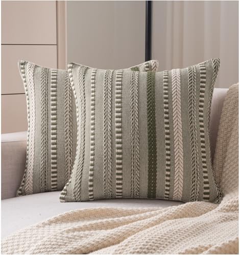Cethom Boho Throw Pillow Covers 20x20 Inch Set of 2, Farmhouse Decorative Couch Pillow Cases, Green Accent Pillows of Bed, Sofa Bedroom Living Room Home Decor Cushion Cover