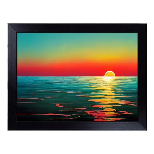 Lap Tray with Bean Bag Cushion, Glorious Sunset - Handmade in the UK, Raised Wooden Edge, Padded Cushion, Heat-Resistant Wipe-Clean Surface, for Meals, Laptops and Crafts
