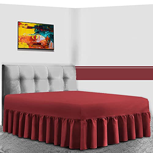 GC GAVENO CAVAILIA Percale Extra Deep Fitted Valance Sheet, Non Iron Frilled Sheets, Easy Care Plain Dyed Bedding 180 TC, Single, Burgundy