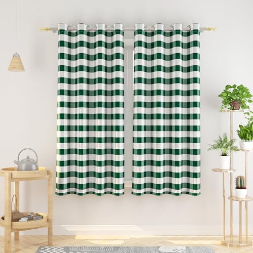 Buffalo Check Curtains 54 inches Long Cotton Basement Gingham Plaid Kitchen Window Curtain Panels Living Room Checker Drapes Bedroom Grommet Top Window Treatment 2 Panels Dark Green and White