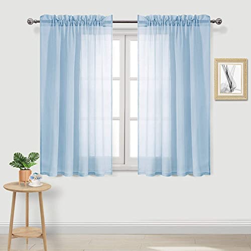 DWCN Sky Blue Sheer Curtains Semi Transparent Voile Rod Pocket Curtains for Bedroom and Living Room, 42 x 45 inches Long, Set of 2 Panels
