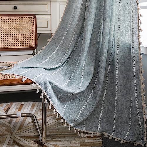 Sutuo Home Bohemian Semi-Blackout Linen Curtain for Bedroom, Living Room, Kitchen, Rustic Style, Shabby Chic, Window Decoration, Bohemian Embroidery, Rod Pocket, 1 Panel, 52 x 132.1 Inch