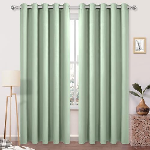 DWCN Blackout Curtains 84 Inches Long, Extra Wide 60W Drapes, Solid Room Darkening Living Room Curtain, Light Green, W60 x L84 Inch, Set of 2