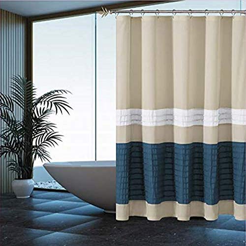 Duck River Textile Shower Curtain, Polyester, Beige-Slate Blue-White, 70x72