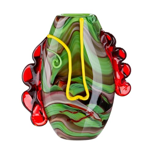 Glas Art Conturo Glass Face Vase Height 30 cm x Width 27 cm Green Red Face Motif Handmade